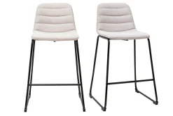 Tabourets de bar en tissu effet velours texturé beige et métal H64 cm (lot de 2) SAURY