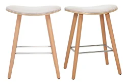Tabourets de bar en tissu effet velours texturé beige et bois clair H65 cm (lot de 2) MEADOW