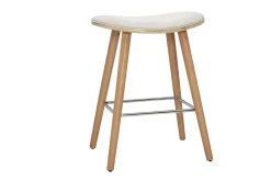 Tabourets de bar en tissu effet velours texturé beige et bois clair H65 cm (lot de 2) MEADOW