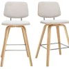 Tabourets de bar en tissu effet velours texturé beige et bois clair H66 cm (lot de 2) SEGUR