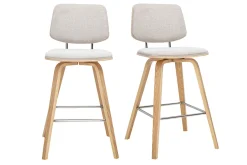 Tabourets de bar en tissu effet velours texturé beige et bois clair H66 cm (lot de 2) SEGUR