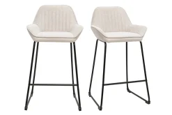 Tabourets de bar en tissu effet velours texturé beige et métal noir H68 cm (lot de 2) RONNIE