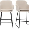 Tabourets de bar en tissu effet velours beige H65 cm (lot de 2) AMIKA