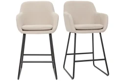 Tabourets de bar en tissu effet velours beige H65 cm (lot de 2) AMIKA