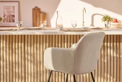 Tabourets de bar en tissu effet velours beige H65 cm (lot de 2) AMIKA