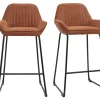 Tabourets de bar en tissu effet velours texturé terre brûlée et métal noir H68 cm (lot de 2) RONNIE