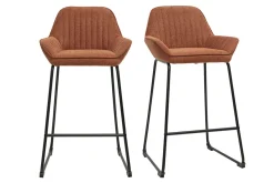 Tabourets de bar en tissu effet velours texturé terre brûlée et métal noir H68 cm (lot de 2) RONNIE