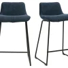 Tabourets de bar en tissu effet velours texturé bleu foncé et métal H65 cm (lot de 2) BOOST