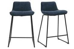 Tabourets de bar en tissu effet velours texturé bleu foncé et métal H65 cm (lot de 2) BOOST