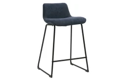 Tabourets de bar en tissu effet velours texturé bleu foncé et métal H65 cm (lot de 2) BOOST