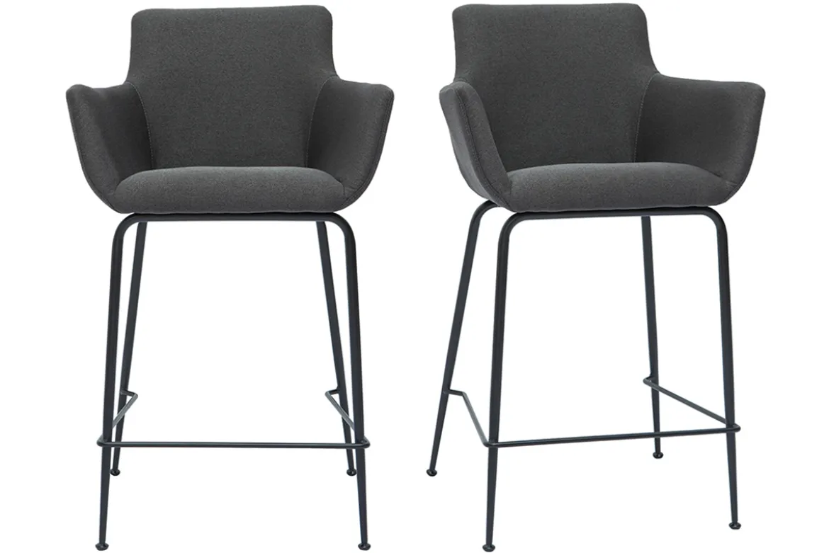 Tabourets de bar en tissu gris anthracite H65 cm (lot de 2) CARLIE
