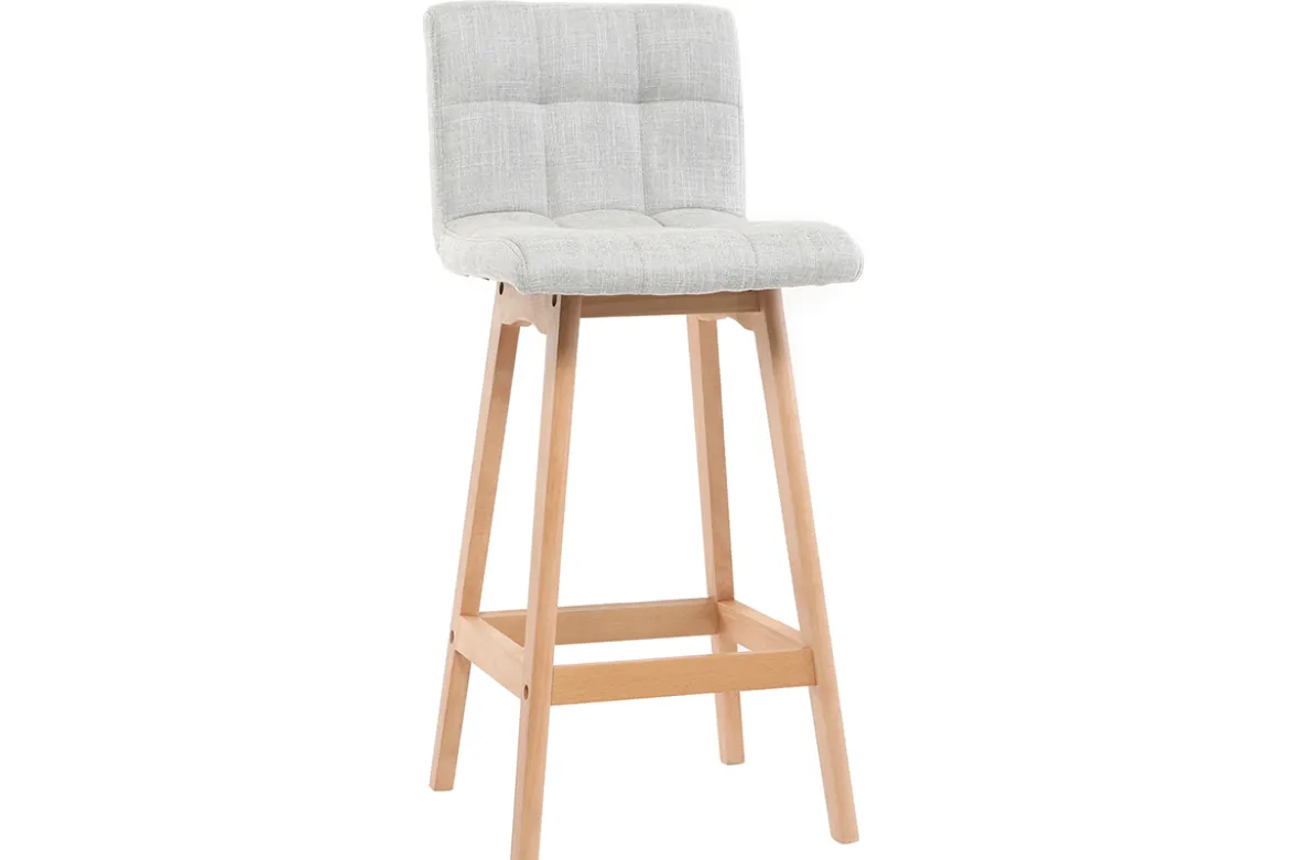 Tabourets de bar en tissu gris clair et bois H65 cm (lot de 2) KLARIS