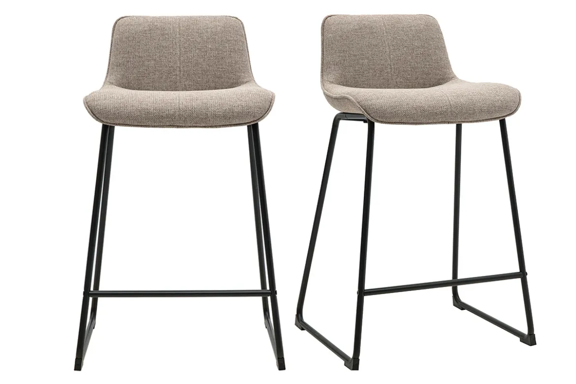 Tabourets de bar en tissu taupe et métal noir H65 cm (lot de 2) BOOST