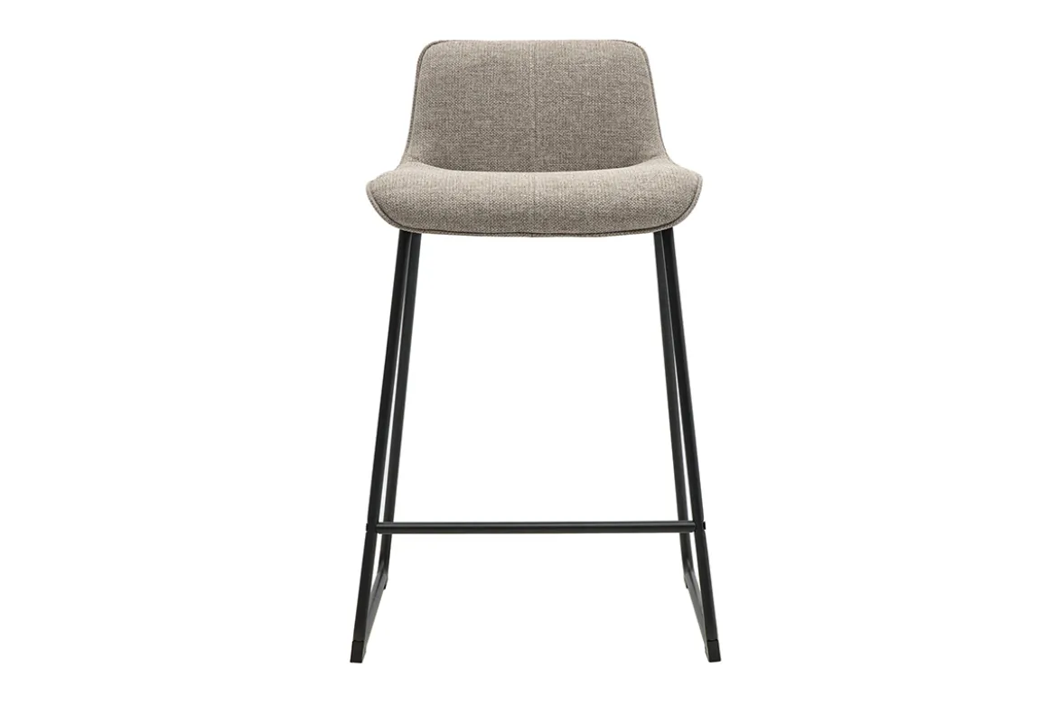 Tabourets de bar en tissu taupe et métal noir H65 cm (lot de 2) BOOST