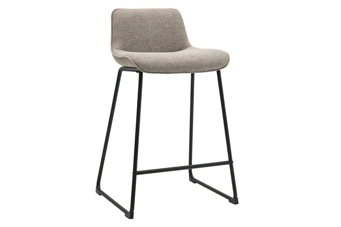 Tabourets de bar en tissu taupe et métal noir H65 cm (lot de 2) BOOST