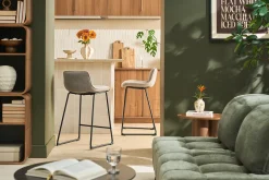 Tabourets de bar en tissu taupe et métal noir H65 cm (lot de 2) BOOST