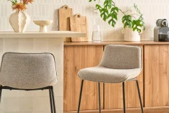 Tabourets de bar en tissu taupe et métal noir H65 cm (lot de 2) BOOST