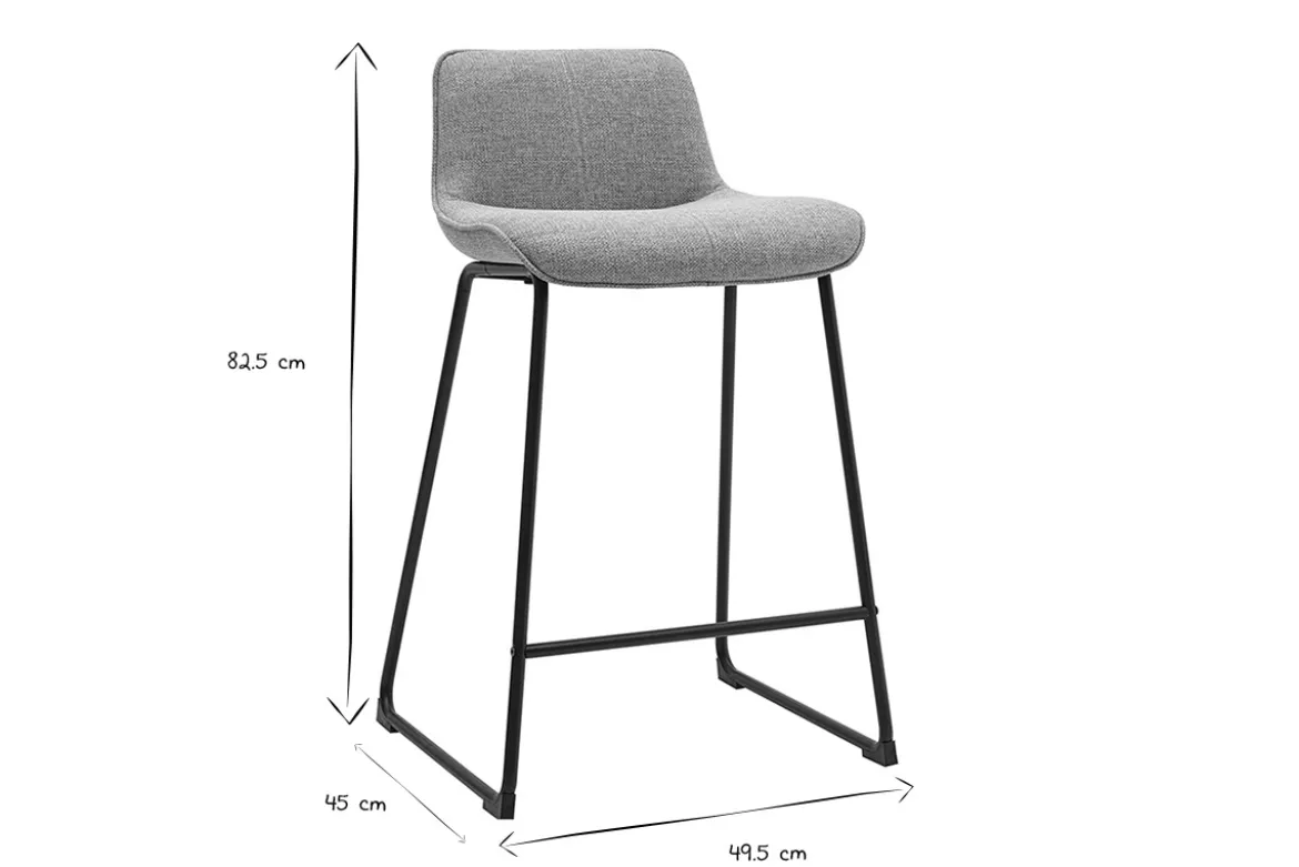 Tabourets de bar en tissu taupe et métal noir H65 cm (lot de 2) BOOST