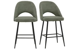 Tabourets de bar en tissu velours côtelé vert kaki H65 cm (lot de 2) COSETTE