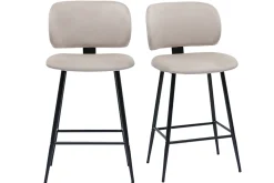 Tabourets de bar en tissu velours taupe et métal noir H70 cm (lot de 2) ATRIUM