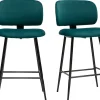 Tabourets de bar en tissu velours bleu pétrole et métal noir H70 cm (lot de 2) ATRIUM