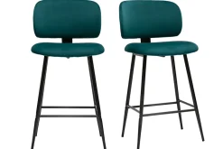 Tabourets de bar en tissu velours bleu pétrole et métal noir H70 cm (lot de 2) ATRIUM