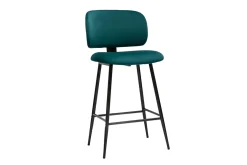 Tabourets de bar en tissu velours bleu pétrole et métal noir H70 cm (lot de 2) ATRIUM