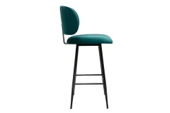 Tabourets de bar en tissu velours bleu pétrole et métal noir H70 cm (lot de 2) ATRIUM