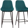 Tabourets de bar en tissu velours bleu pétrole et métal noir H65 cm (lot de 2) HOLO