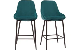 Tabourets de bar en tissu velours bleu pétrole et métal noir H65 cm (lot de 2) HOLO