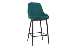 Tabourets de bar en tissu velours bleu pétrole et métal noir H65 cm (lot de 2) HOLO