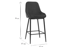 Tabourets de bar en tissu velours bleu pétrole et métal noir H65 cm (lot de 2) HOLO