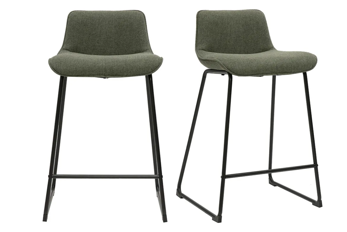 Tabourets de bar en tissu vert kaki et métal H65 cm (lot de 2) BOOST
