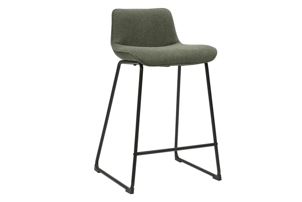 Tabourets de bar en tissu vert kaki et métal H65 cm (lot de 2) BOOST