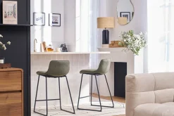 Tabourets de bar en tissu vert kaki et métal H65 cm (lot de 2) BOOST