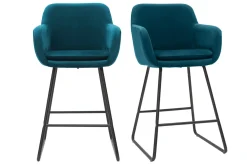Tabourets de bar en velours bleu pétrole H65 cm (lot de 2) AMIKA