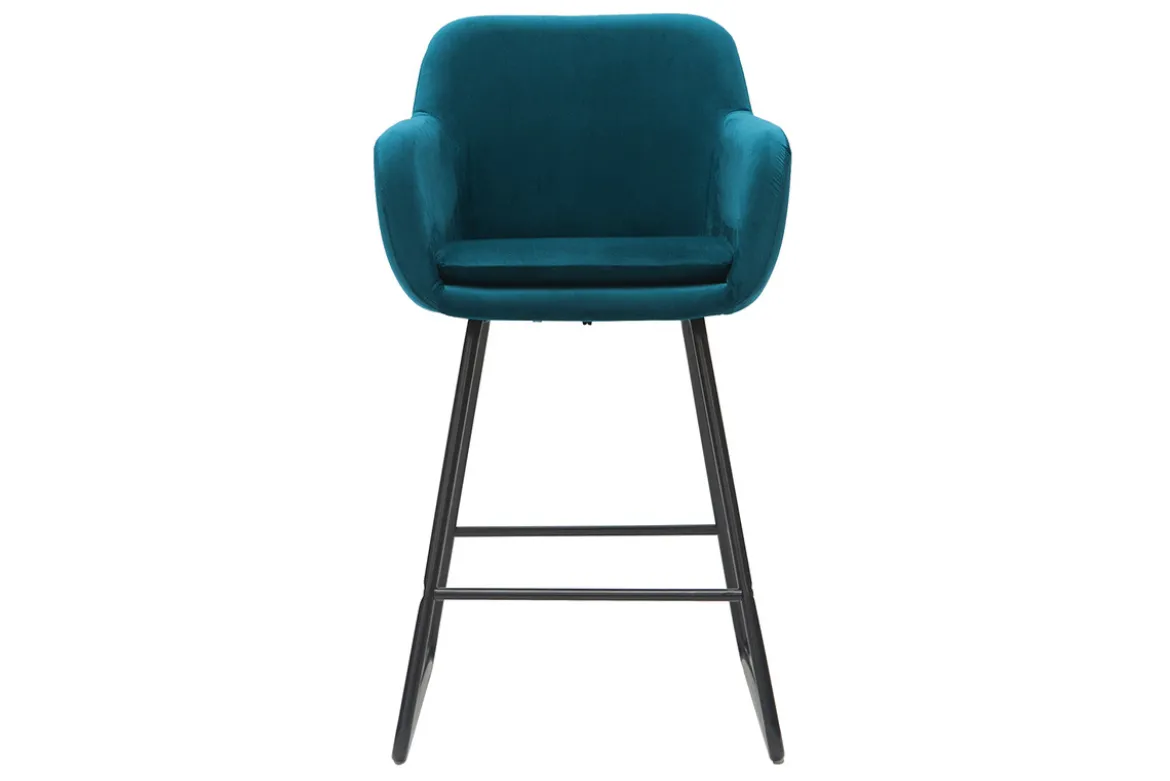 Tabourets de bar en velours bleu pétrole H65 cm (lot de 2) AMIKA