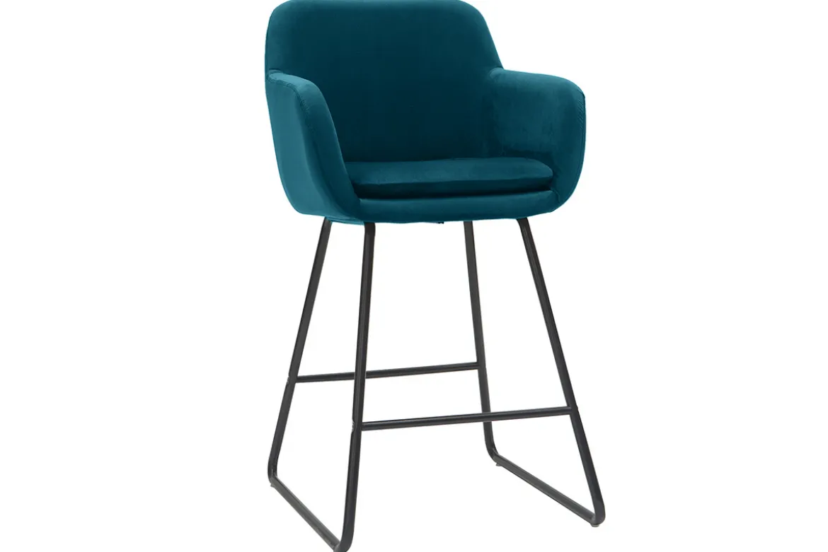 Tabourets de bar en velours bleu pétrole H65 cm (lot de 2) AMIKA