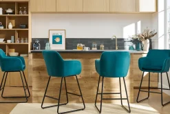 Tabourets de bar en velours bleu pétrole H65 cm (lot de 2) AMIKA