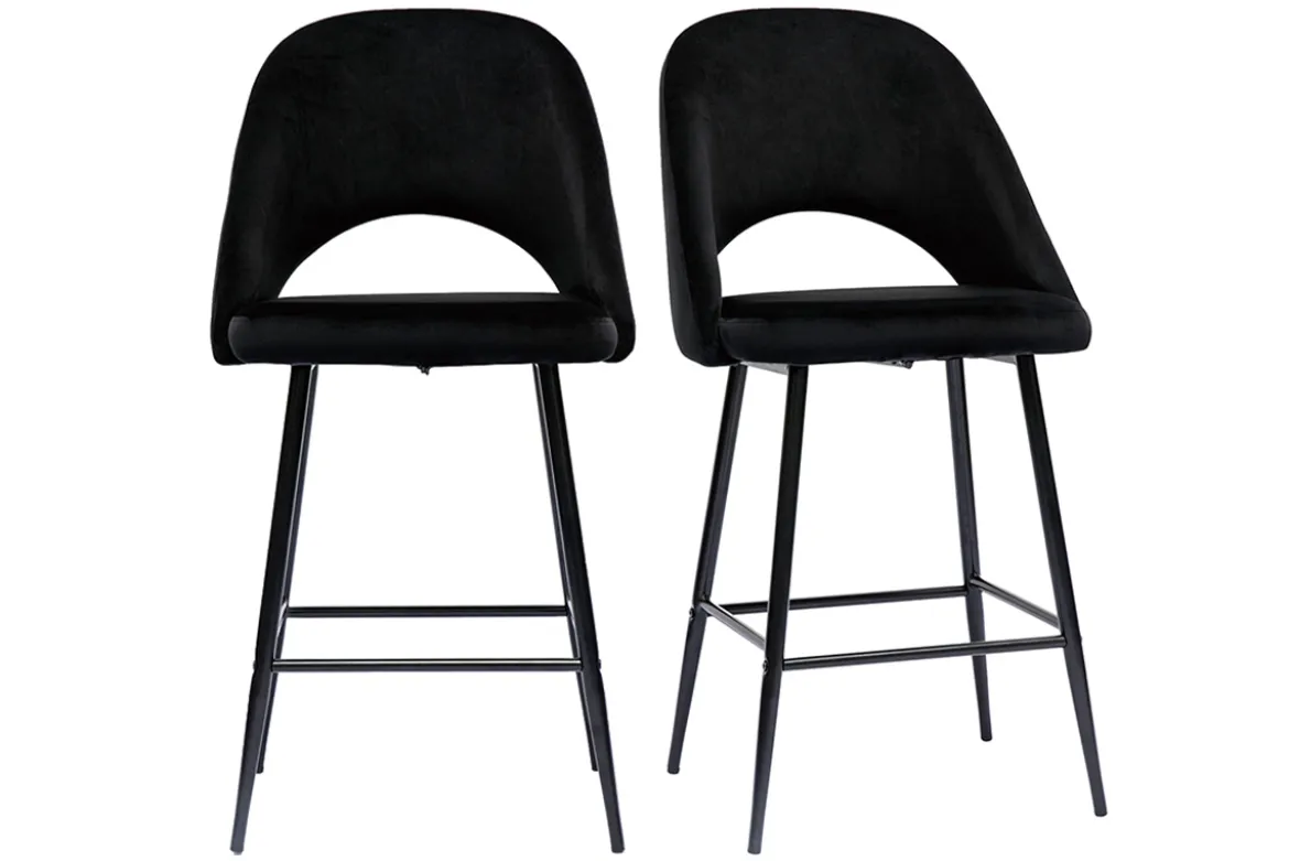 Tabourets de bar en velours noir et métal H65 cm (lot de 2) COSETTE