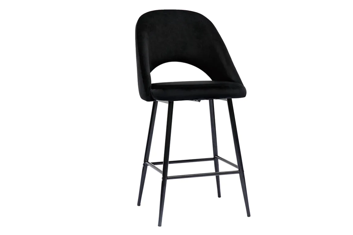 Tabourets de bar en velours noir et métal H65 cm (lot de 2) COSETTE