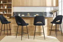 Tabourets de bar en velours noir et métal H65 cm (lot de 2) COSETTE