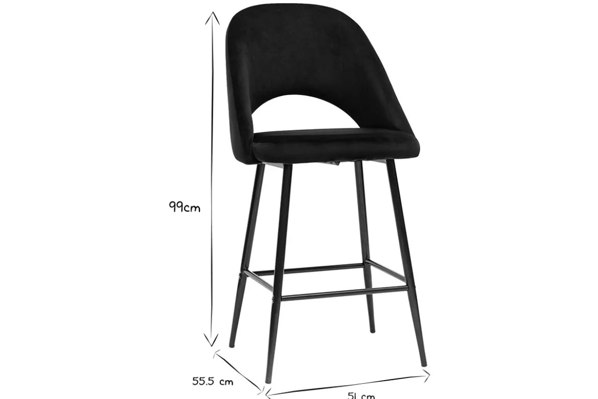 Tabourets de bar en velours noir et métal H65 cm (lot de 2) COSETTE