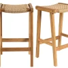 Tabourets de bar ethniques extérieur en bois teck massif et cannage rotin H66 cm (lot de 2) GAWA