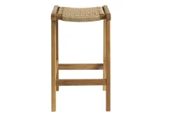 Tabourets de bar ethniques extérieur en bois teck massif et cannage rotin H66 cm (lot de 2) GAWA