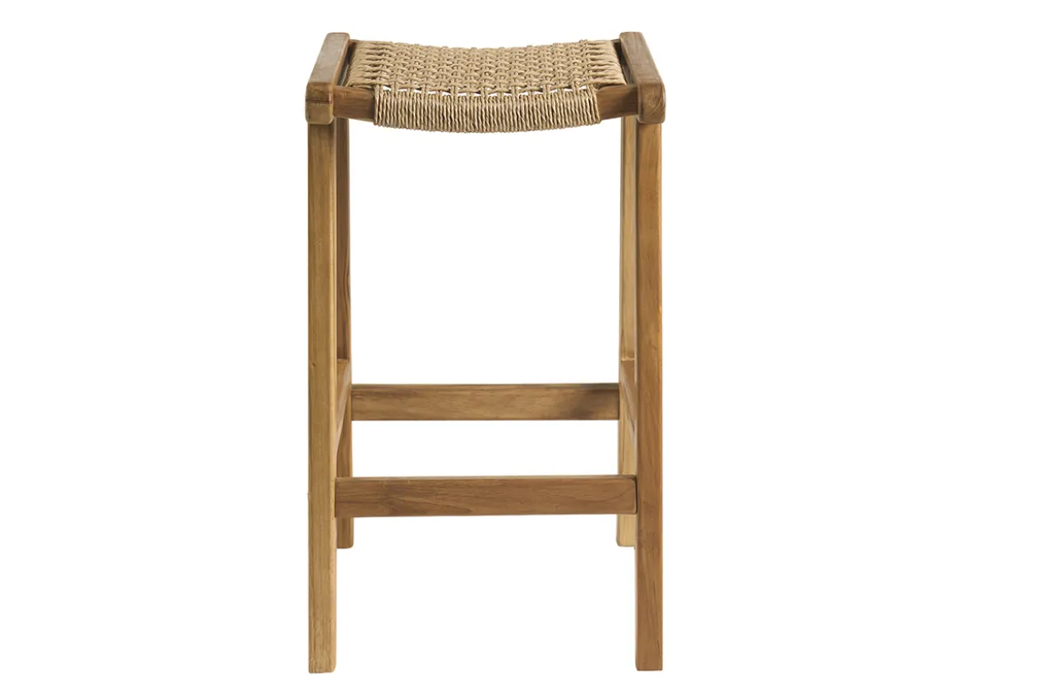 Tabourets de bar ethniques extérieur en bois teck massif et cannage rotin H66 cm (lot de 2) GAWA
