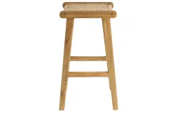 Tabourets de bar ethniques extérieur en bois teck massif et cannage rotin H66 cm (lot de 2) GAWA