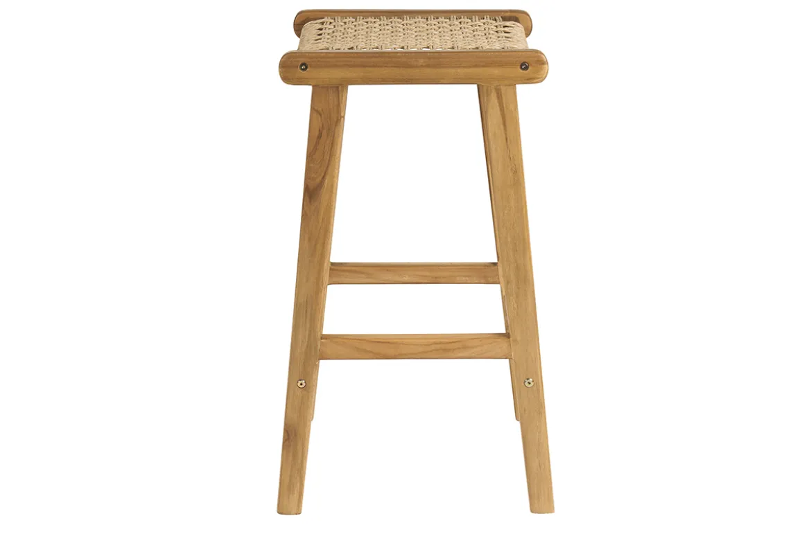 Tabourets de bar ethniques extérieur en bois teck massif et cannage rotin H66 cm (lot de 2) GAWA