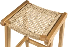 Tabourets de bar ethniques extérieur en bois teck massif et cannage rotin H66 cm (lot de 2) GAWA