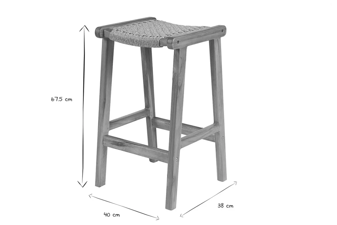 Tabourets de bar ethniques extérieur en bois teck massif et cannage rotin H66 cm (lot de 2) GAWA